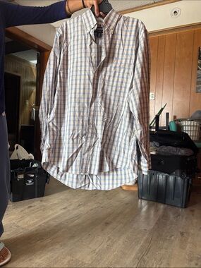 Kirkland Signature Light Blue & Tan Plaid Button-Down Shirt
